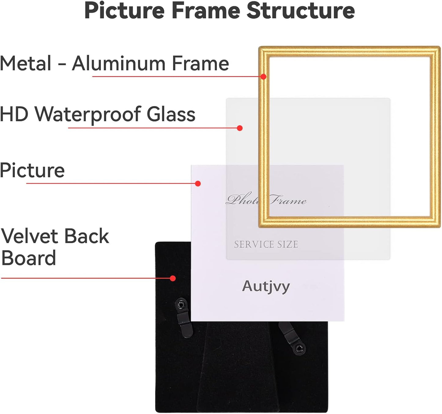 5x5 Picture Frame Set of 2, Matte Gold Modern Simple Thin Aluminum Metal Photo Frames with HD Real Glass, Display for Tabletop and Wall Collage, 2 Pack