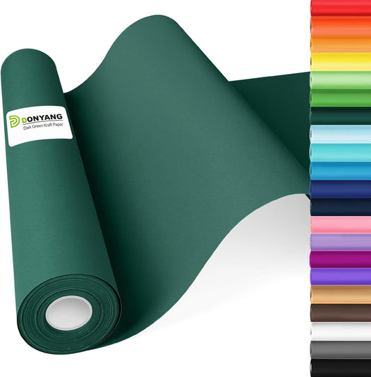Green Wrapping Paper, 15"x450" Dark Green Kraft Paper Roll Bulletin Board Construction Art Craft Poster Decorative Paper Roll, Arts and Crafts, Christmas Birthday Bouquet Flower Gift Wrap