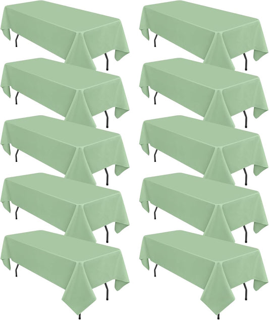10 Pack Sage Green Rectangular Tablecloths, 60 x 126 Inch, Polyester, Wrinkle & Stain Resistant, Perfect for 8ft Tables, Wedding, Party, Banquet