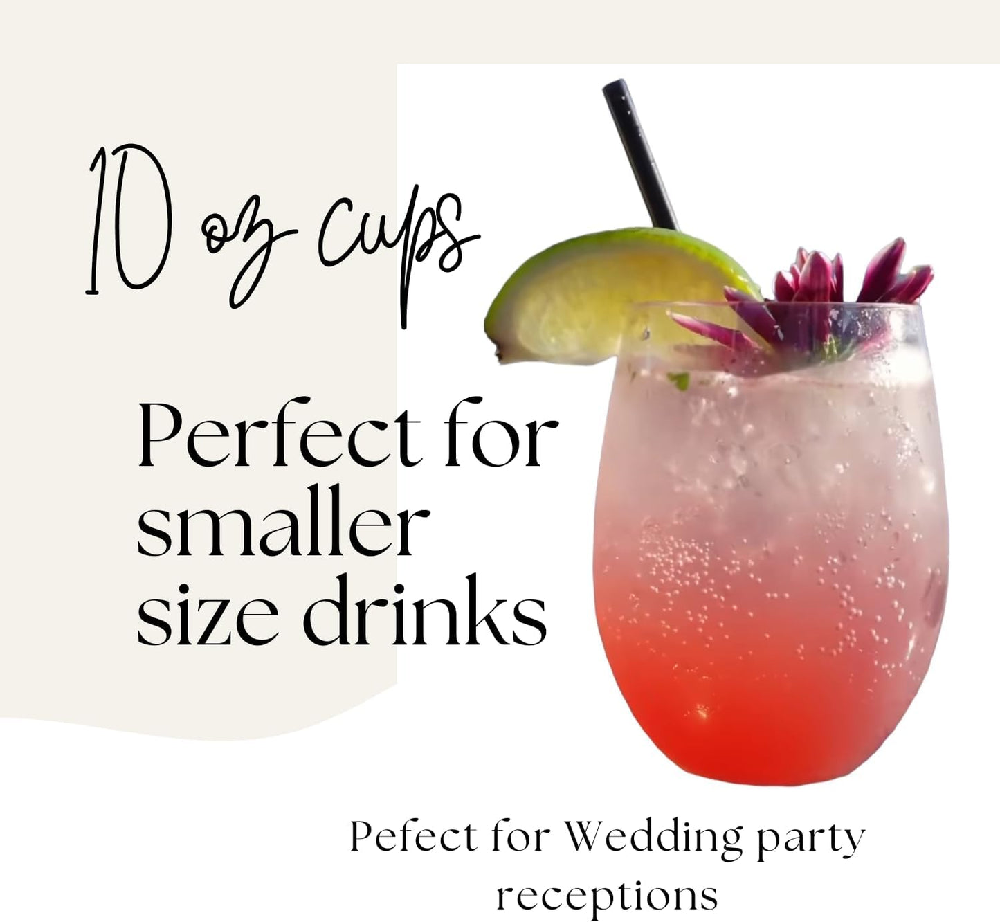 48 piece Stemless Unbreakable Crystal Clear Small Plastic Wine Glasses Set of 48 Small Size (10 Ounce - Silver Rim)