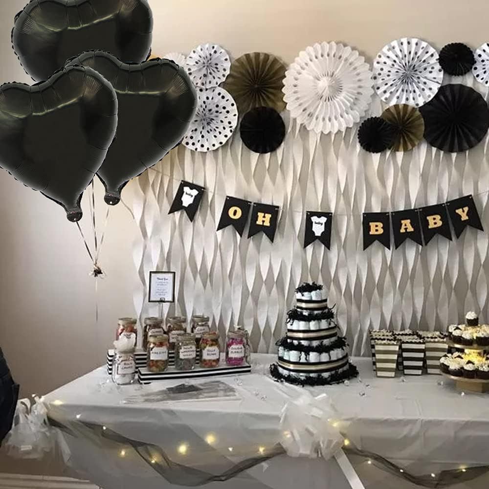 BEISHIDA 30 pcs18inch Black Heart Shape Foil Mylar Balloons for birthday party decorations, Wedding decorations, engagement party, celebration, holiday, show, party activities.