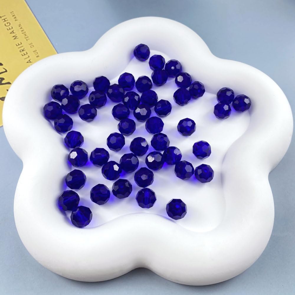 200 PCS 6mm Crystal Glass Beads Round Multiple Faceted Loose Spacer Glass Beads for DIY Handcrafte Bracelet Necklace Earring Jewelry Making(Sapphire)