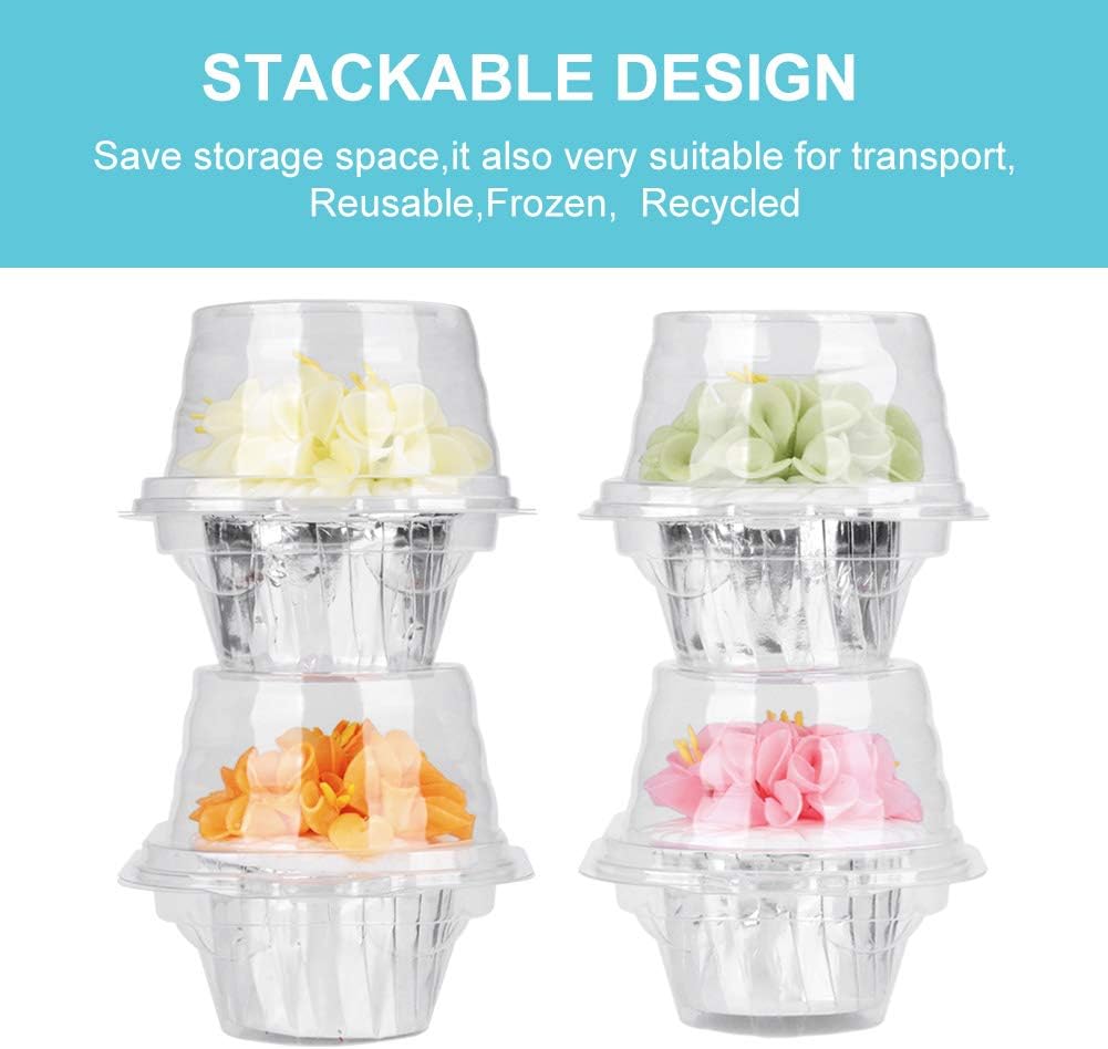 150 Pcs Cupcake Boxes Plastic Individual Cupcake Containers Single Cupcake Carrier with Connected Airtight Dome Lid for Party