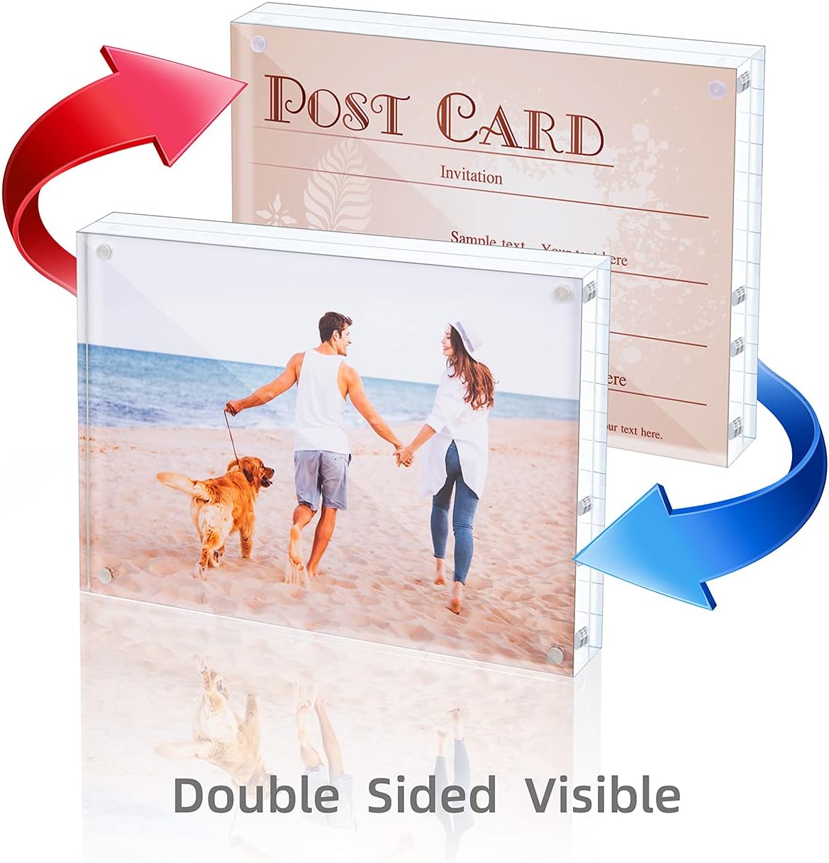 Acrylic Picture Frame, Clear Freestanding Double Sided 20mm Thickness Frameless Magnetic Photo Frames Desktop Display with Gift Box Package (4x6 6 pack)