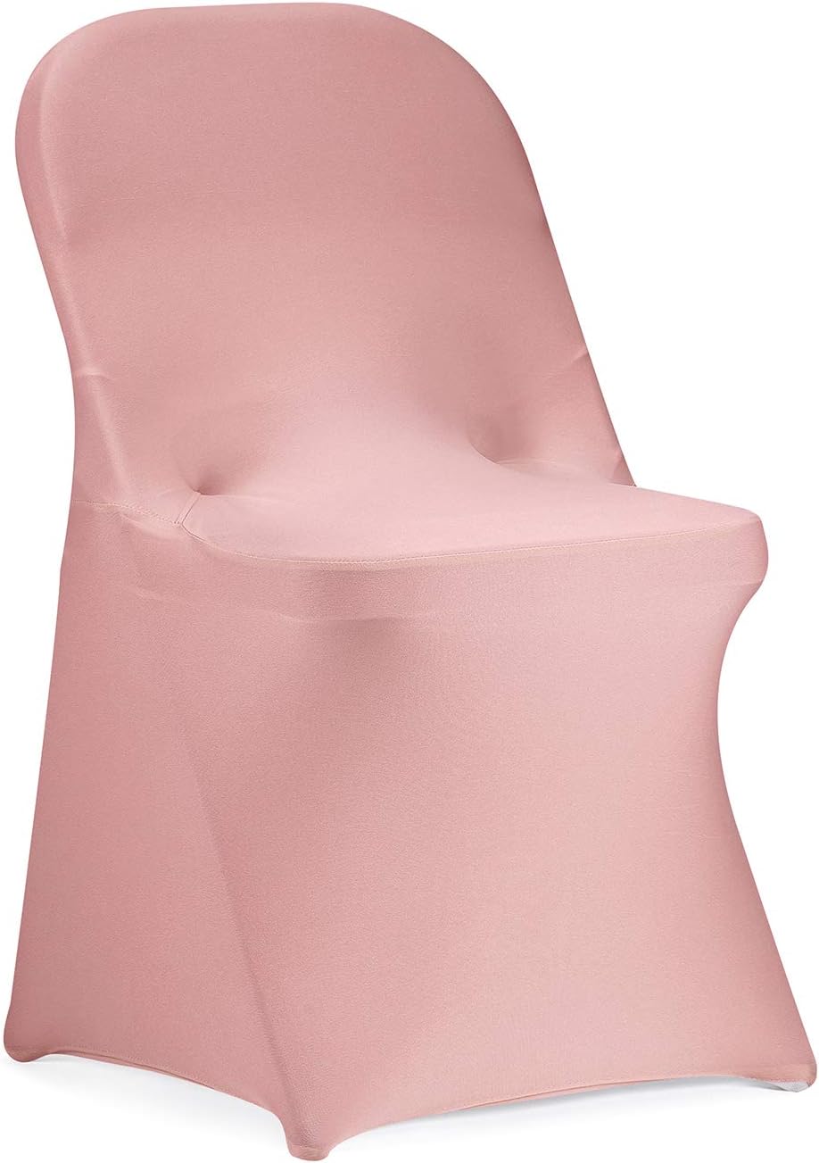 Peomeise Stretch Spandex Folding Chair Cover for Wedding Party Dining Banquet Event (Dusty Pink,12pcs)