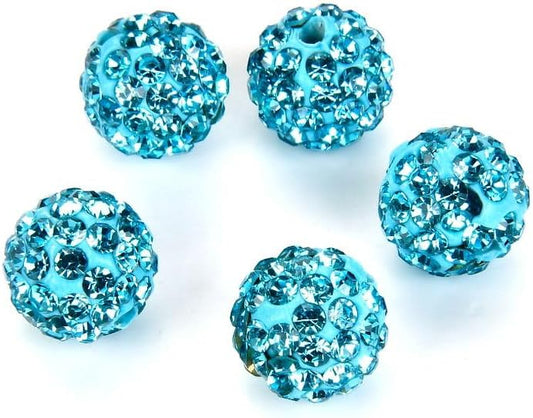 25pcs Adabele Grade A Suncatcher Crystal Rhinestone Pave Loose Beads 12mm Aquamarine Blue Polymer Clay Disco Ball Spacers Compatible with Shamballa All Craft Jewelry Making DB12-10