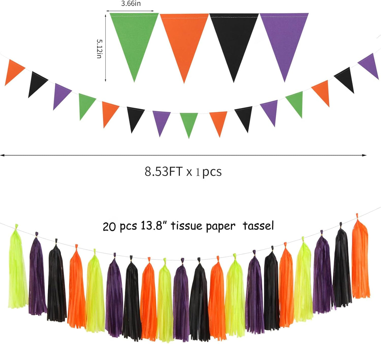 Black-Purple Orange Green Halloween Party-Decorations - 30pcs Tissue Pom Poms Streamers,Tassel Garland Banner,Birthday Wedding Baby Bridal Shower Decor Bunting Supplies Lasting Surprise