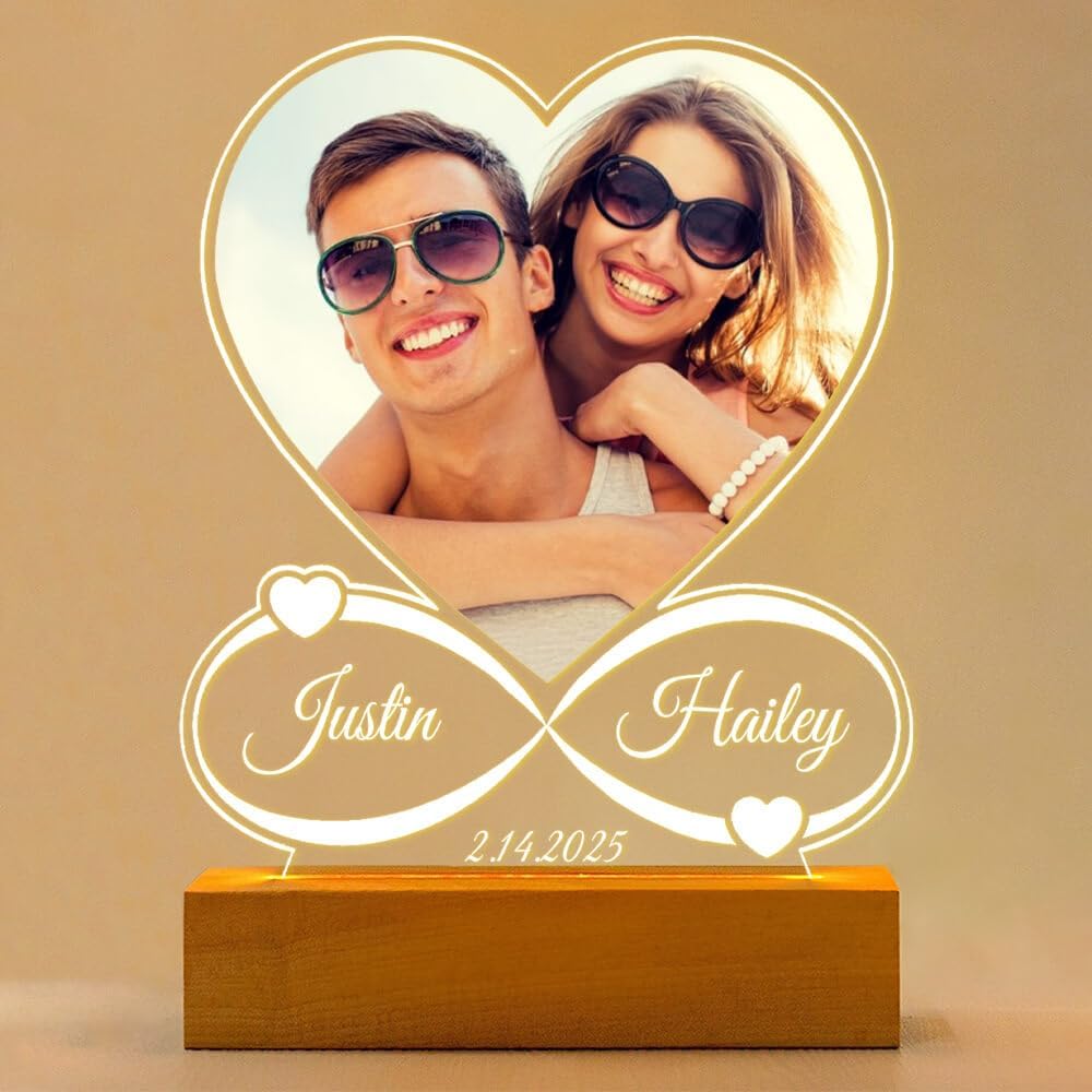 Personalized Anniversary Couple Gifts for Women & Men, Custom Picture Frames with Photo, Personalized Photo Frame with Night Light, Customized Birthday Gifts for Her Him Girlfriend Boyfriend
