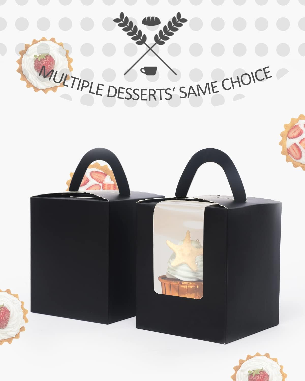 qiqee Black Cupcake Boxes Individual 100 Packs Cupcake Holders Disposable Single Cupcake Boxes with Window 3.6" 3.6"*4.3" Cupcake Containers