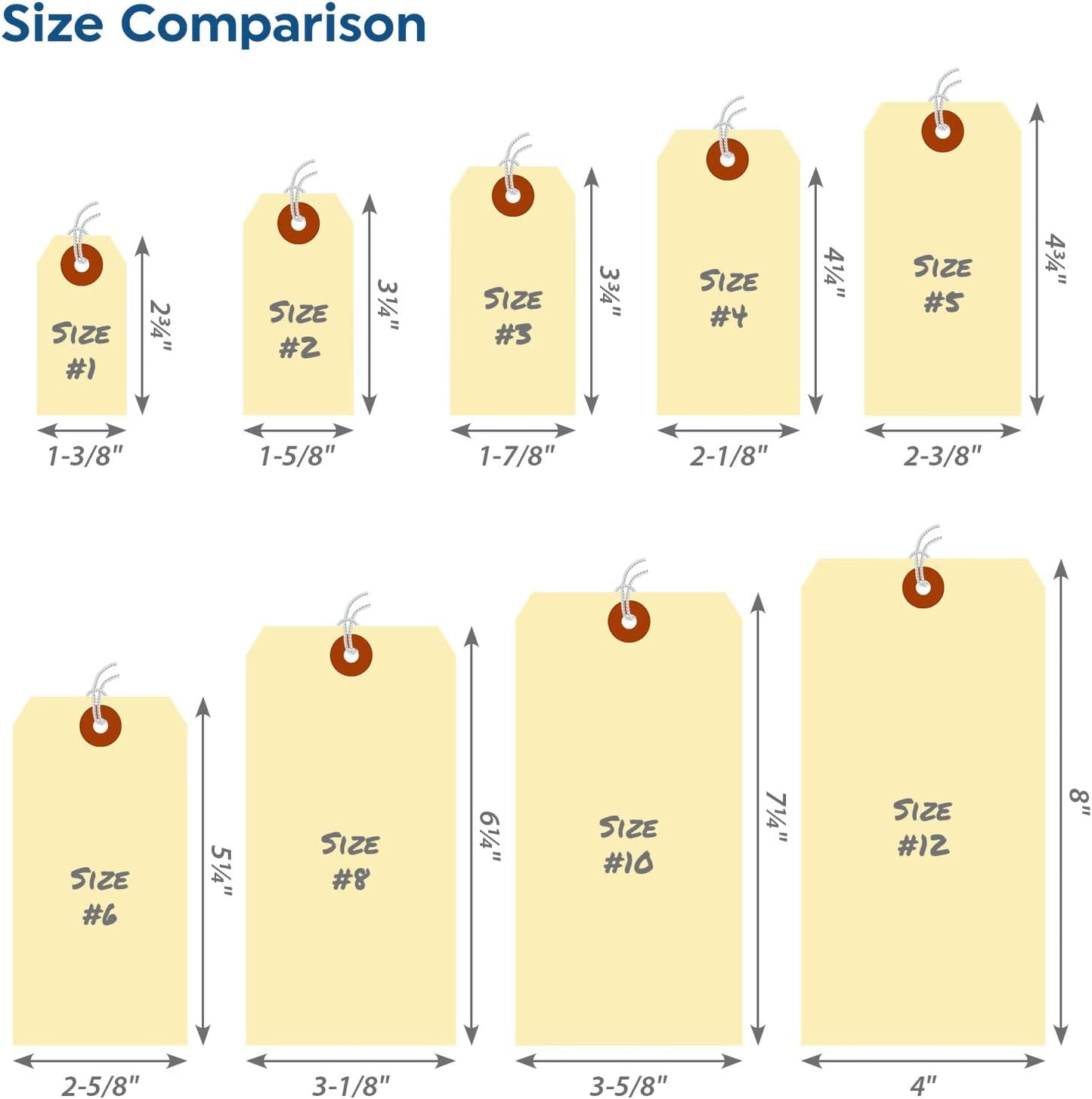 SmartSign Blank Shipping Tags with Pre-attached Loop Strings, Size-2, Pack of 1000, 10pt thick Manila Cardstock Tag, 3.25 x 1.625 inch Paper Hang Tags with Reinforced Fiber Patch