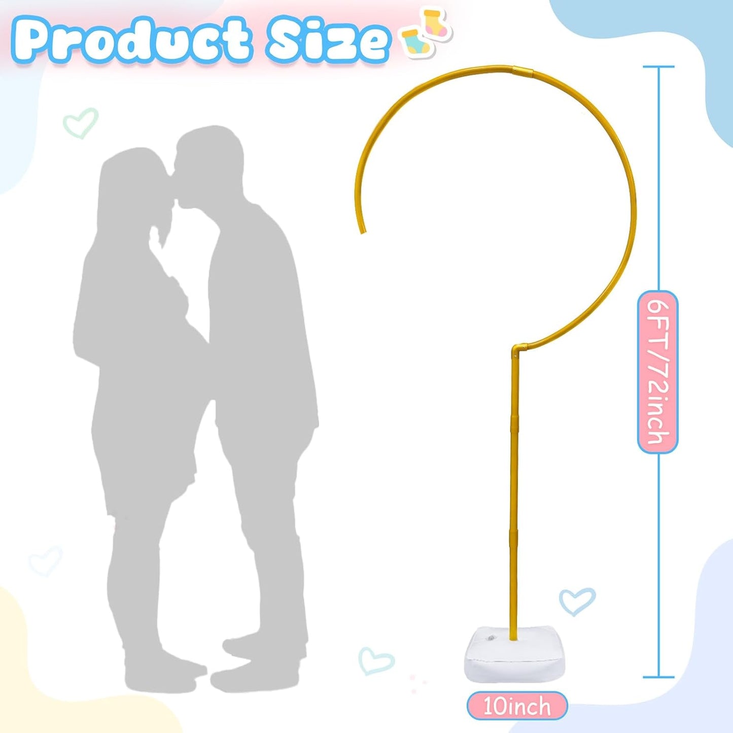 AerWo Upgraded 6FT Gender Reveal Balloon Arch Stand, DIY Question Mark Balloon Stand with Base, Adjustable Circle Heart Half-Arch Shape for Baby Shower Valentines Birthday Wedding Backdrop Decorations