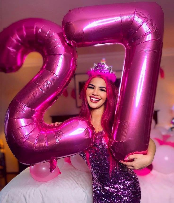 Big 40 Inch Rosy Purple 2 Number Balloon Birthday Decoration, 2026 Rosy Purple Number 2 Helium Balloons 12 20 22 23 24 26 28 32 42 Celebration, Boy Girl Baby Anniversary Party Graduations Supplies