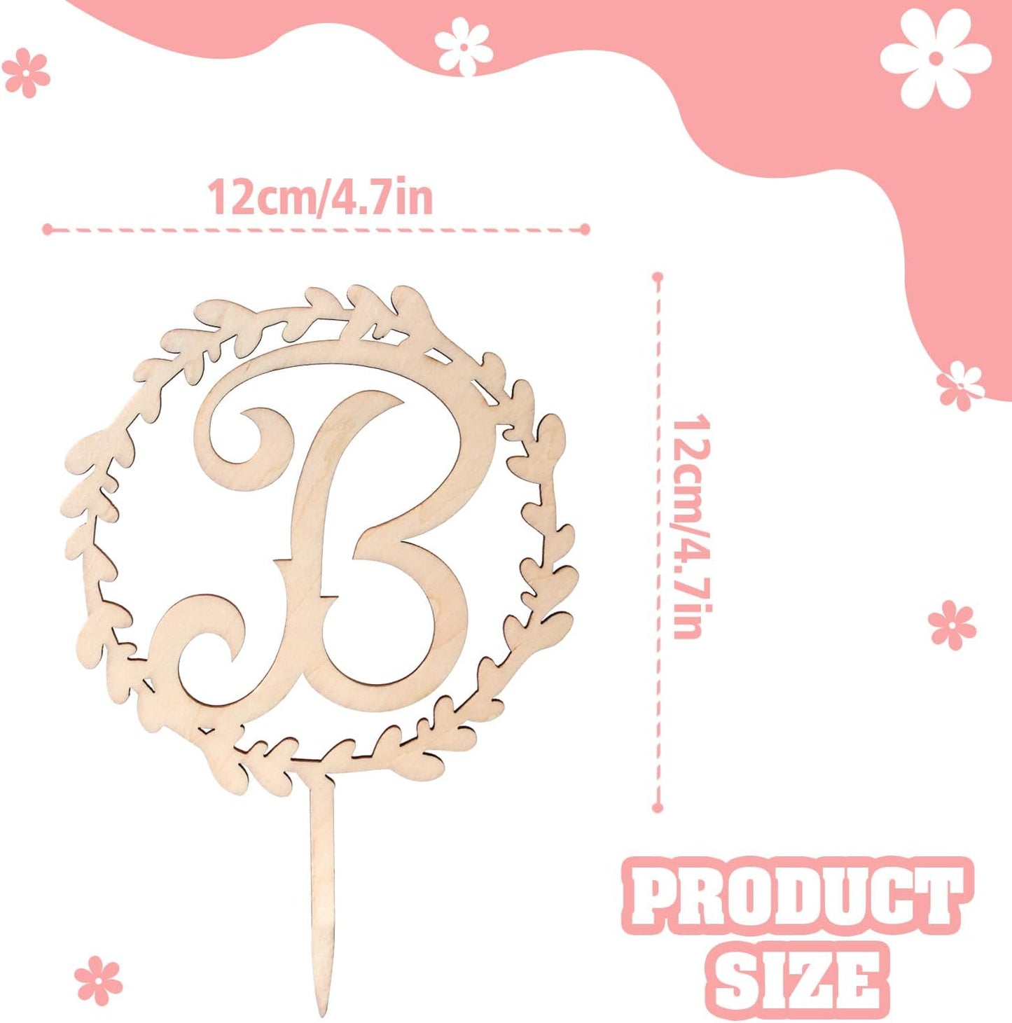 LINGTEER Personalized Inital Letter B Wooden Cake Topper Perfect for Birthday Rustic Wedding Anniversary Party Keepsake Decoration