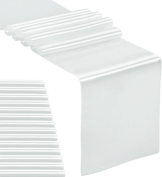 15-Pack Satin Table Runner Silver 12 x 108 inches Long, Table Runners for Wedding, Birthday Parties, Banquets Decorations（15 Pack, 12x108 Inch, Silver）