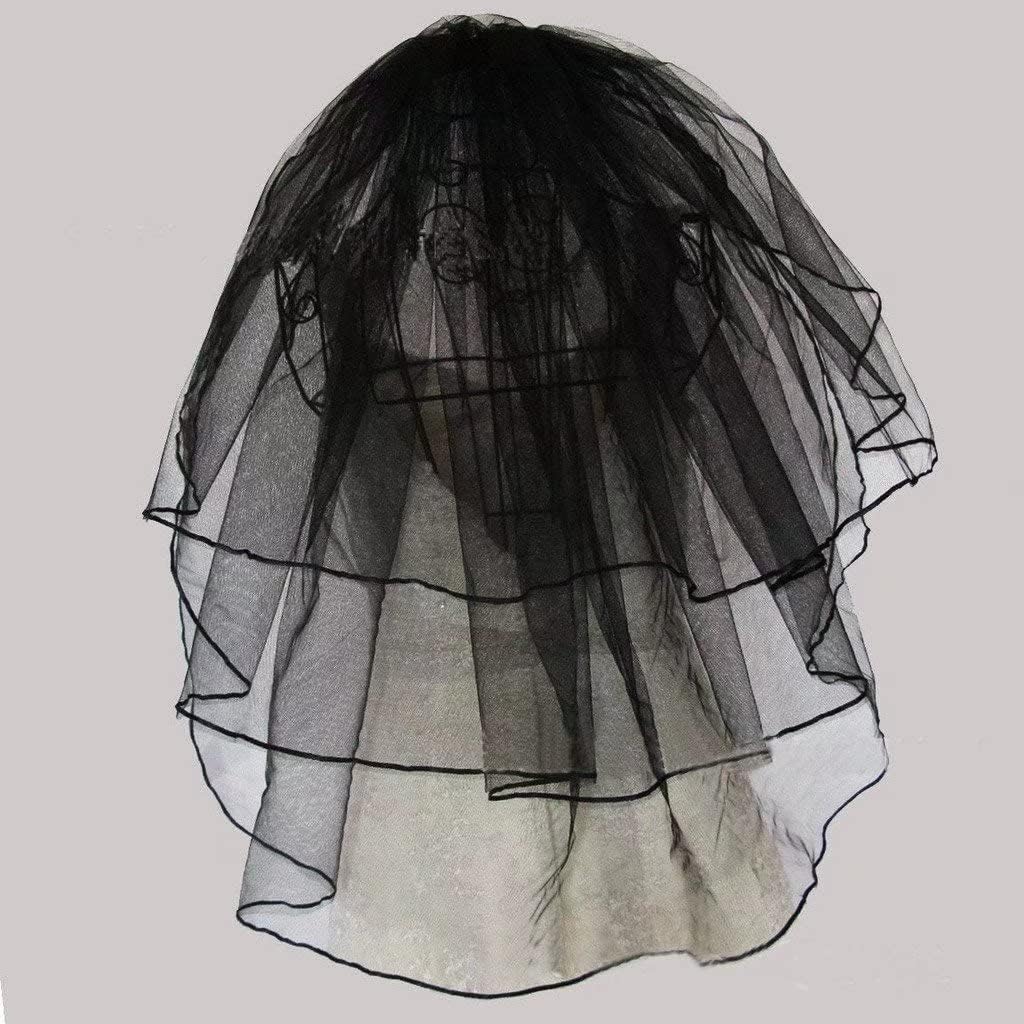 Women's Short Wedding Veils with Comb 3 Tier Halloween Tulle Bridal Veil