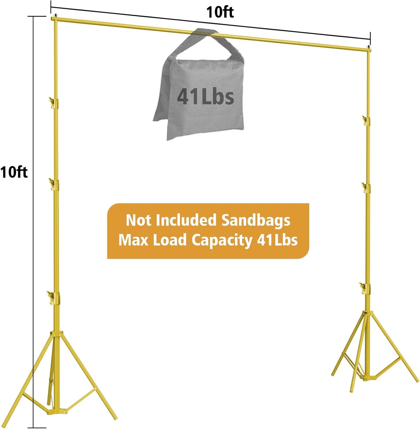 10x10Ft Photography Backdrop Stand - Titanium Gold, Adjustable Backdrop Stand for Parties, Photo Back Drop Stand, Background Support Stand with Carry Bag,Clamp.