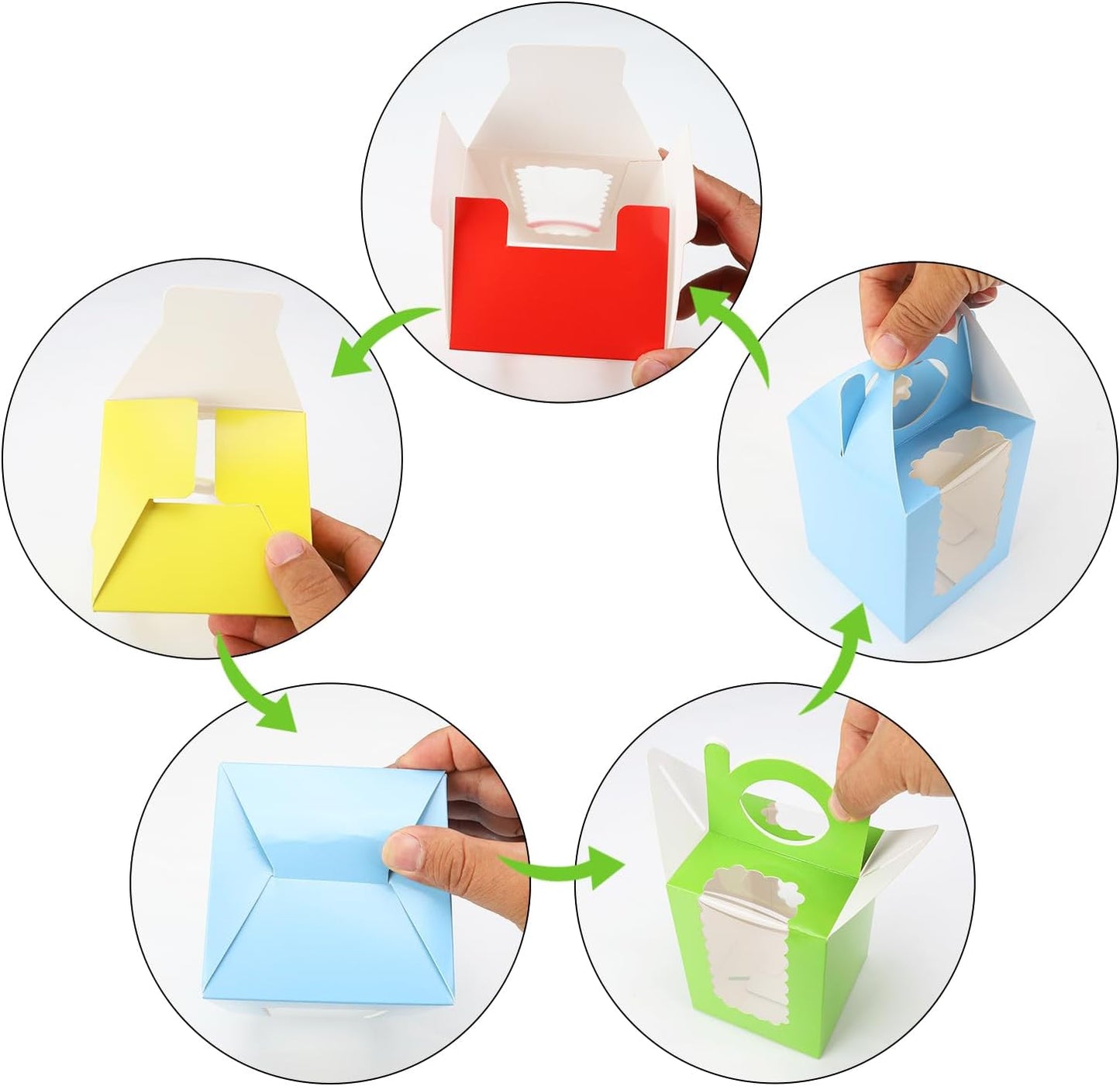 Individual Cupcake Boxes 4x4x5 Inches Disposable Pastry Tray Boxes, With Window Insert and Handle, Perfect for Parties, Birthdays, Bakery Wrapping and Events Containers (Green-50Pack)