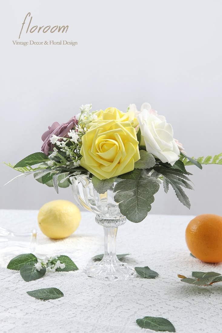 Floroom Artificial Flowers 50pcs Realistic White Foam Fake Roses with Stems for DIY Wedding Bouquets Baby Shower Centerpieces Floral Arrangements Party Tables Home Decorations