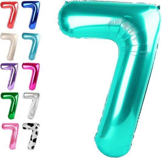 Digital Number 7 Teal Blue Birthday Balloon 40 Inch, Foil Balloons for 7 17 27 70 77 Party Decorations Supplies, Teal Blue Mylar Numbers Balloon for Seven Wedding Anniversary