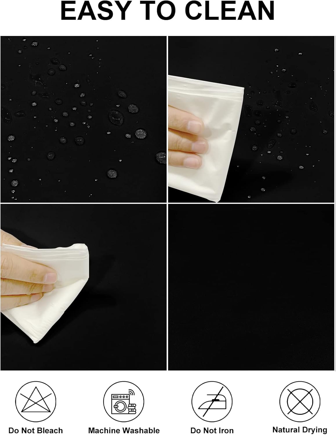 Fokitut 6 Pack Waterproof Round Tablecloth, 108 Inch, Stain Resistant and Wrinkle Polyester Table Cloth, Fabric Table Cover for Kitchen Dining, Wedding, Party, Holiday Dinner-Black