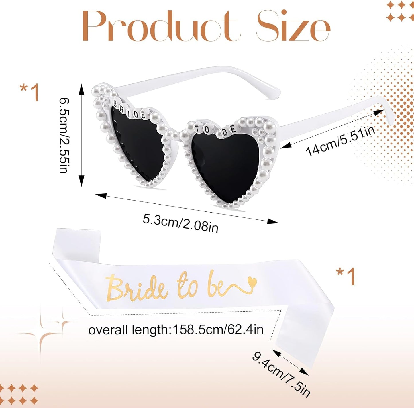2 Pcs White Bride To Be Sash And Sunglasses Set,Pearls White Heart Bride Sunglasses And Sash Wedding Accessories,Brides Sunglasse For Bachelorette Party Gift,For Wedding,Bachelorette Party Accessories