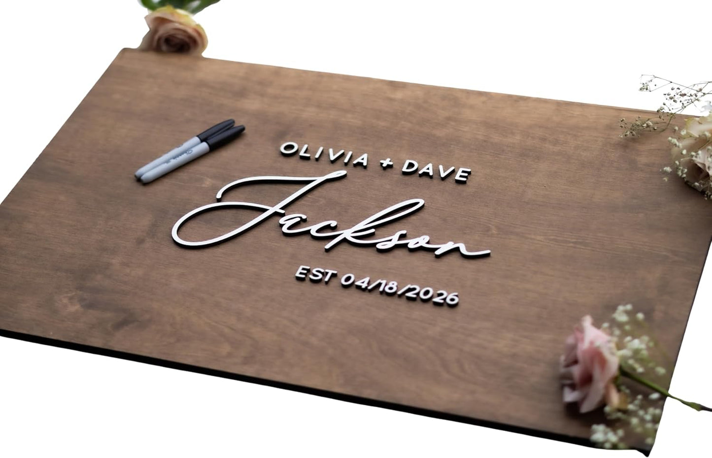 Personalized Last Name Guest Book, Unique Guest Book Sign, Custom Alternative Guest Book, Wooden Guest Book, Wedding Ceremony Guestbook Sign (Design 3)
