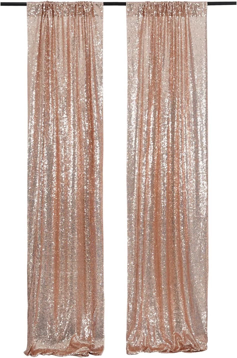 2ft x 8ft Rose Gold Sequin Backdrop Curtains Photography 2 Panels for Party Decoration, Rose Gold