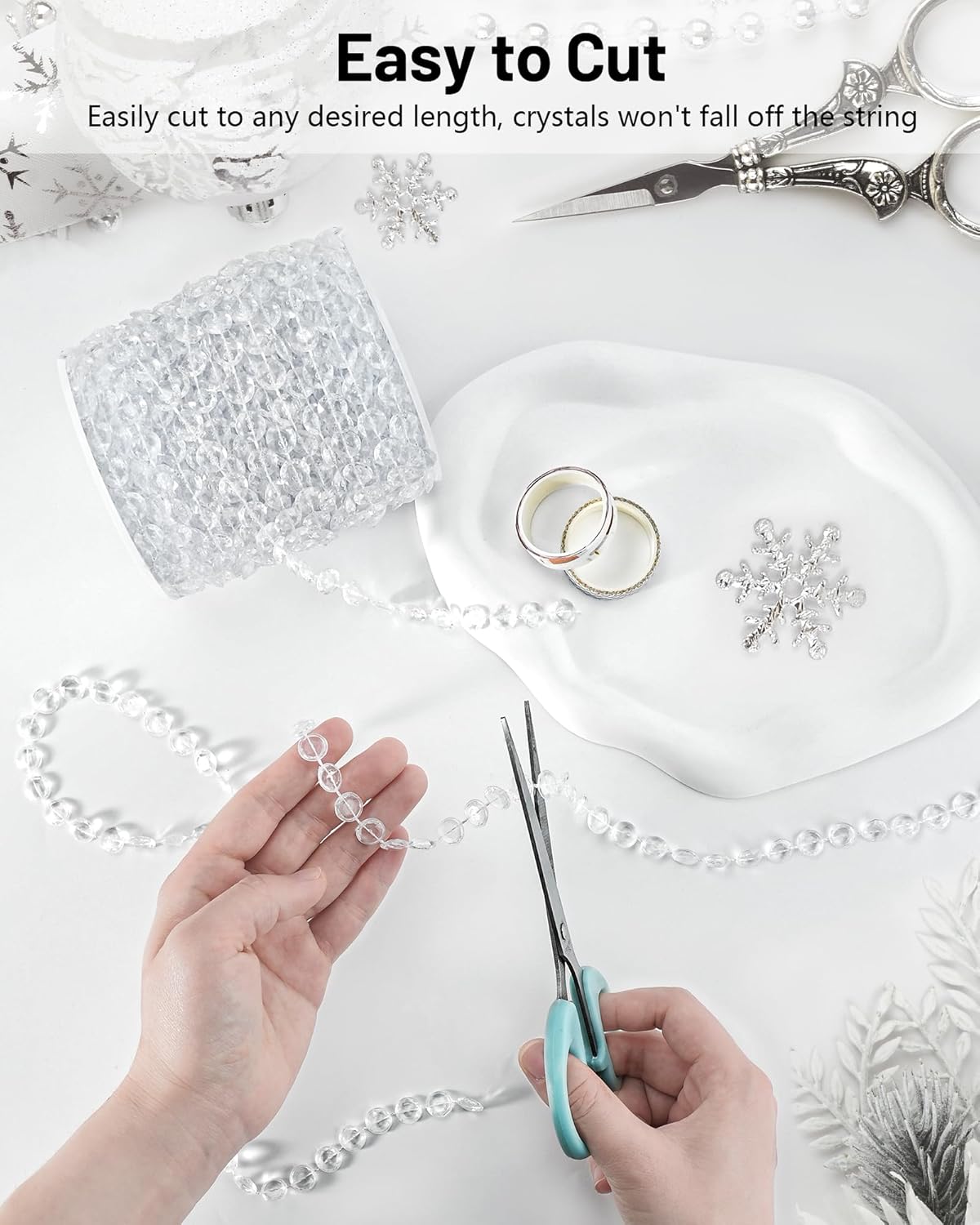 99FT Crystal Garland Strands, Acrylic Clear Crystal Beads String Roll, Diamond-Shaped Crystal Garland for Christmas Tree Wedding Party Decorations Beaded Curtain DIY Crafting Projects