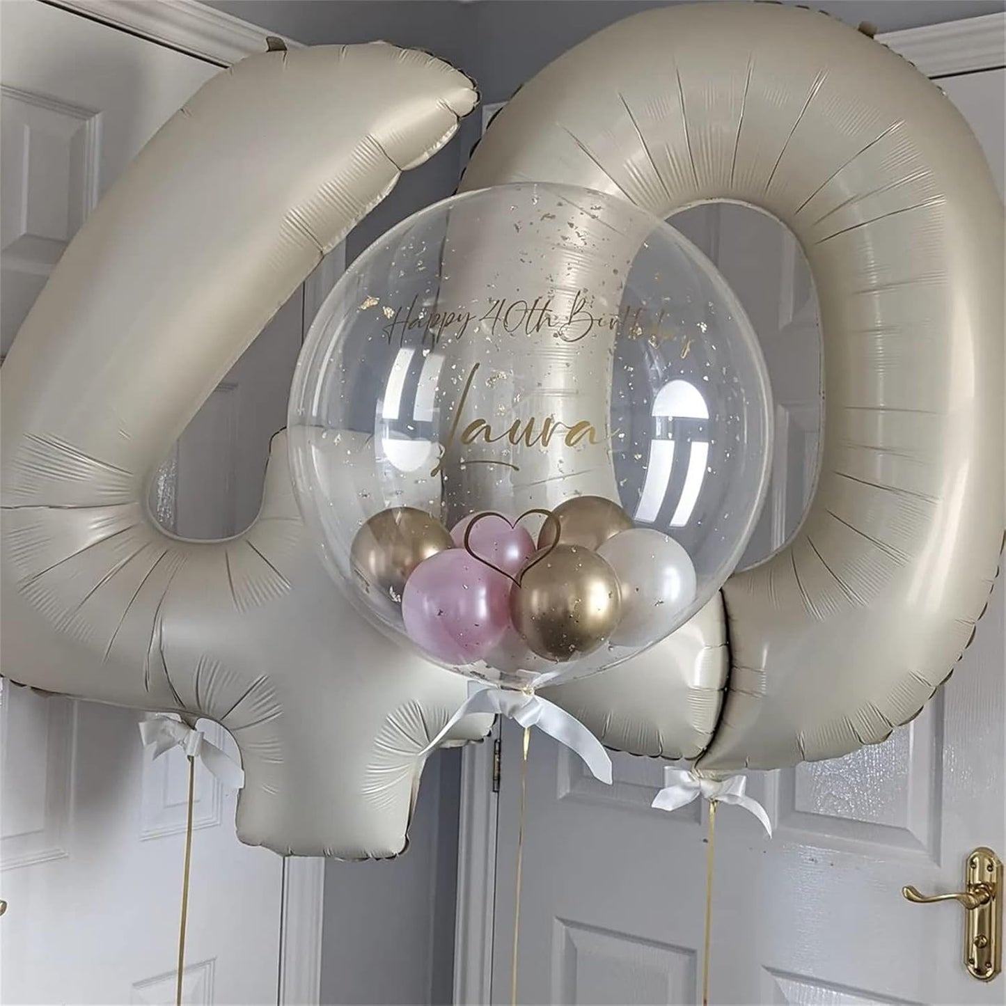 Cream 4 Balloons, 40 Inch Large Beige Foil Number Balloons Set 0-9, Self Inflating White Sand Digital 4 Helium Balloon for Boys Girls Women Birthday Anniversary Party Decorations Photo Shoot Supplies