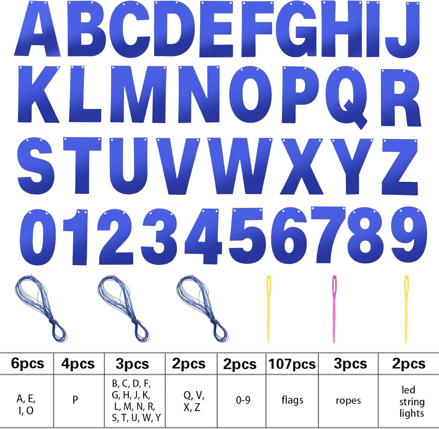 TaoBary 112 Pcs DIY Letter Custom Banner Glitter Customizable Banner Kit Including 107 Letters and Numbers 3 Rope for Valentine Birthday Party(Bright Blue)