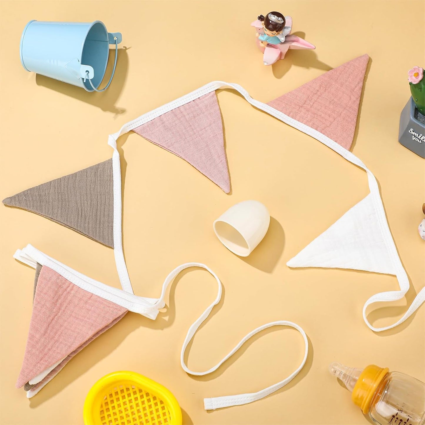 Oudain 15.5 ft Pennant Banner Flags, 2 Pcs Nursery Garland Triangle Bunting Flag Baby Banner for Nursery Decor Baby Birthday Boho Wedding Shower Party Event, Each 7.75 ft(Pastel Color)