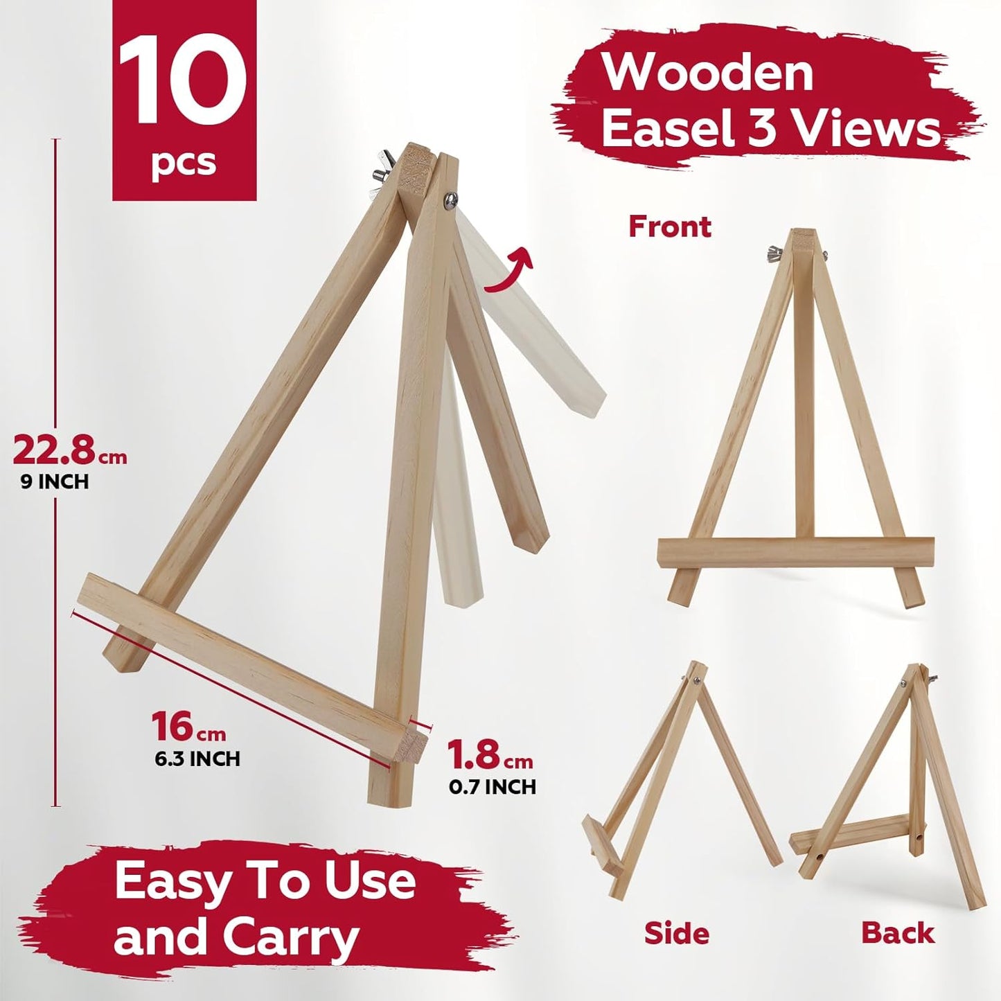 10 Pack 9 Inch Wooden Easel Stand, Portable A-Frame Tabletop Display Easel for Painting, Canvas, Signs,Photos, Art Easel for Kids, Students, Beginners（Need Assemble）