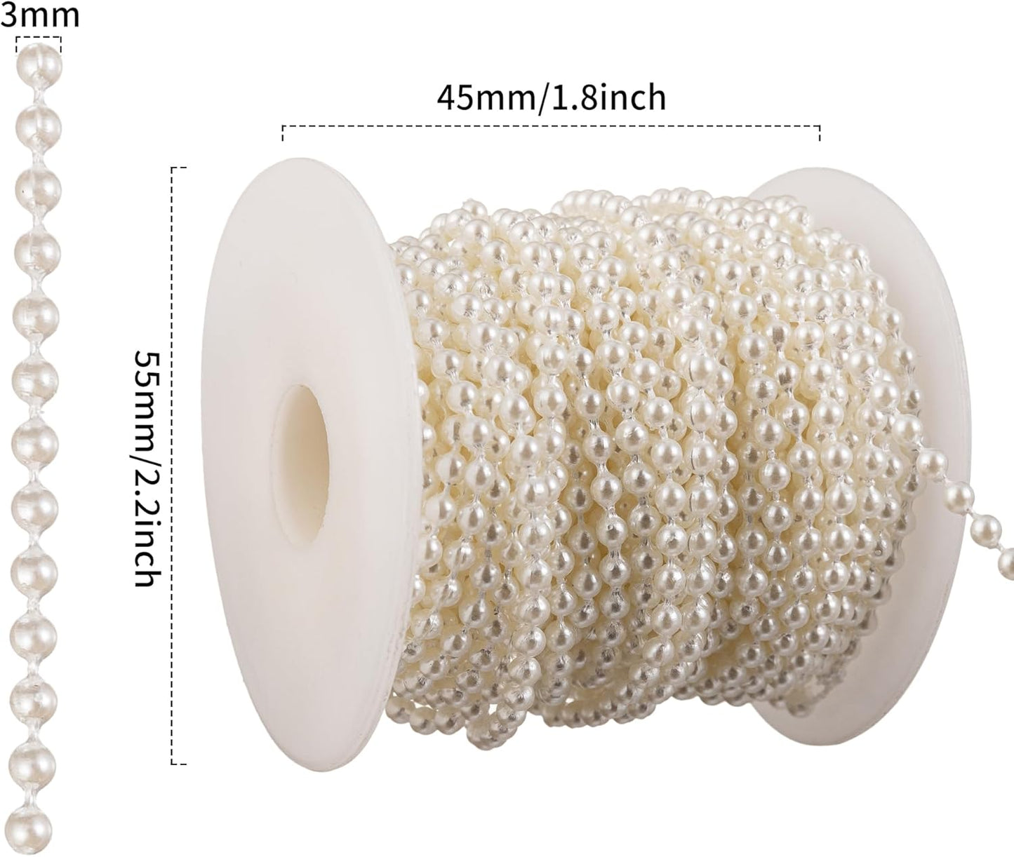 3mm Millet Beads Crafts Faux Pearl Beads Garland Pearl Bead Roll Strand of Pearls to Decorate Floral Centerpieces Wedding Party Favor Christmas Tree(33 Feet Ivory)