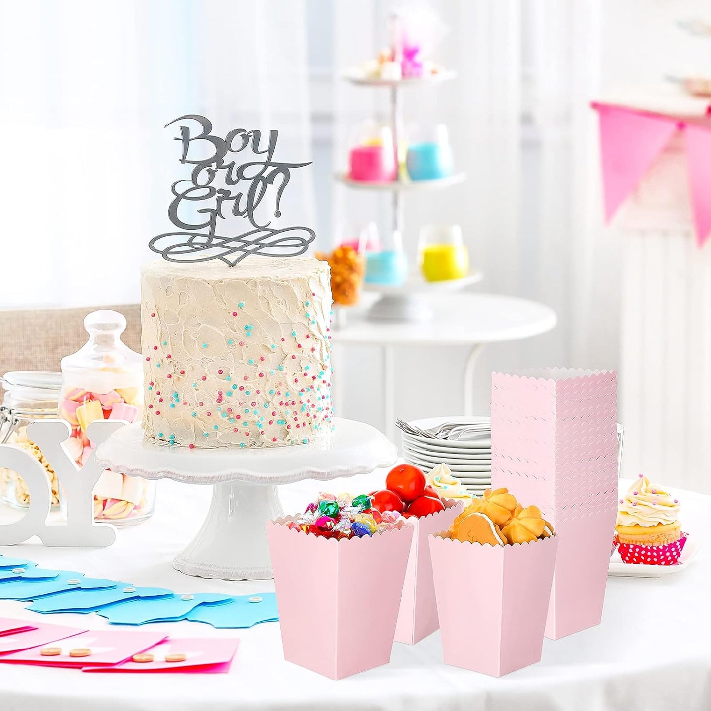 200 Pcs Popcorn Boxes Mini Paper Popcorn Box Cardboard Popcorn Container for Party Disposable Snack Candy Popcorn Bags Popcorn Holder for Birthday Wedding, 2.2 x 4.2 x 3 In (Pink, Simple)