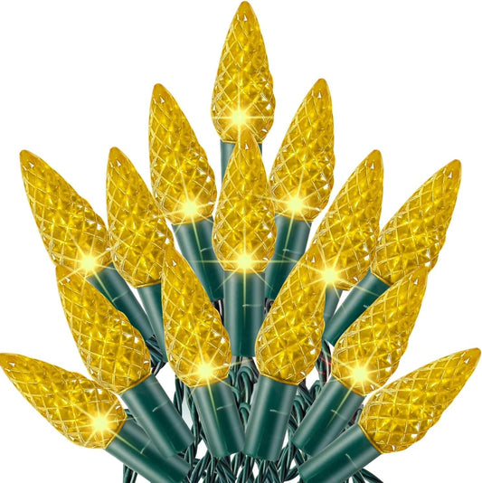 Dazzle Bright C6 Christmas String Lights, 100 LED 33 FT Waterproof Connectable Green Wire Fairy Lights, 8 Modes Christmas Lights for Indoor Outdoor Home Garden Yard Xmas Tree Decorations (Yellow)