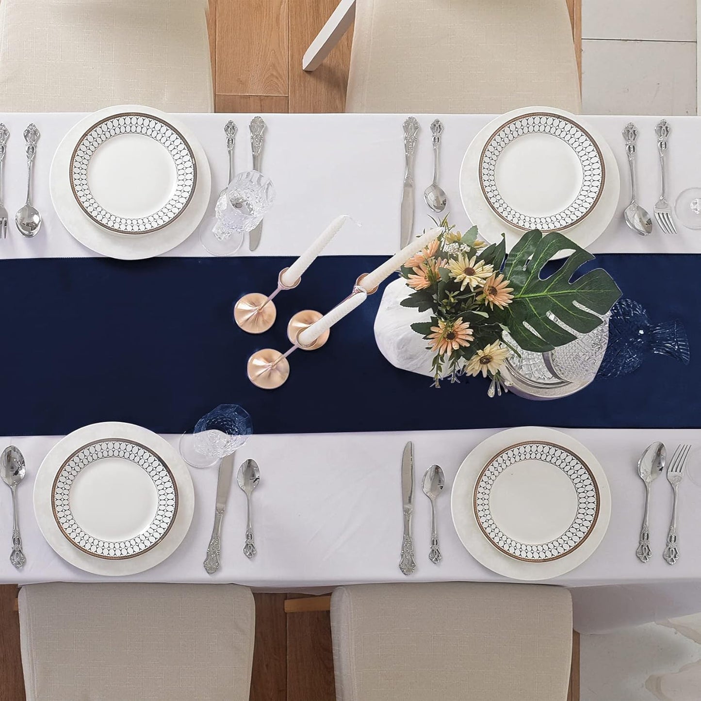 12Pack Table Runner 12 x 108 Inches Satin Silk Table Runner for Wedding, Birthday Party, Banquets, Graduations Decoration, fit Rectange and Round Table-Navy