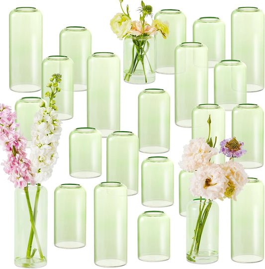 24Pcs Bud Vases Set, Glass Flower Vase for Centerpieces, Small Vases for Flowers, Decor Centerpiece for Bathroom, Decorative Vases for House Warming(Green)