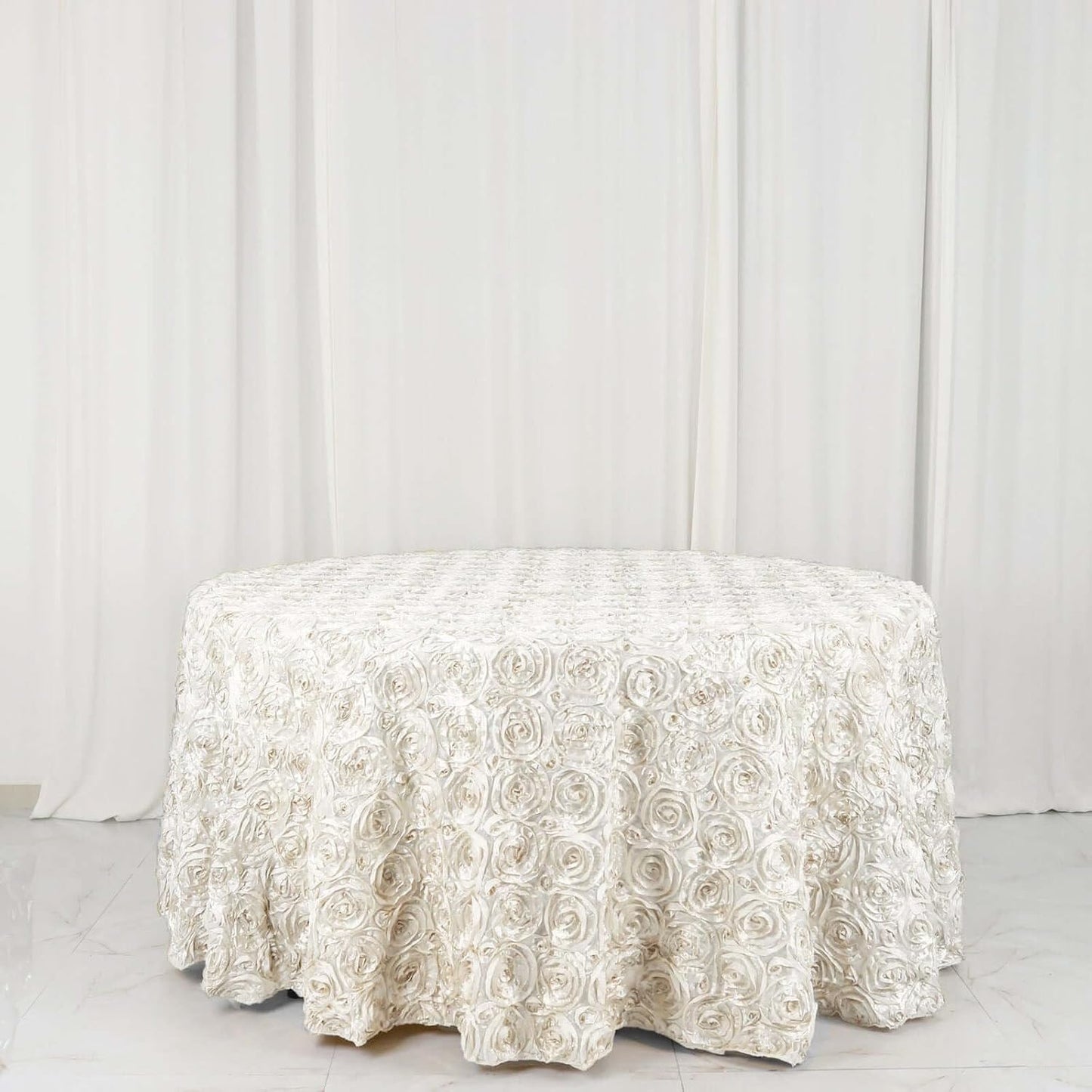 Efavormart 120" Wholesale Round Table Cover Ivory Grandiose Rosette 3D Satin Tablecloth for Wedding Party Event Decoration