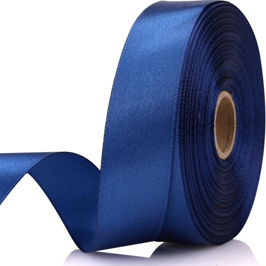 Deep Blue Ribbon 7/8 Inch 30 Yards Satin Craft Ribbon-Single Face Polyester Ribbon for Handmade Roses,Gift Wrapping,Timeless Flower,Bouquets,Wedding and Party Decoration