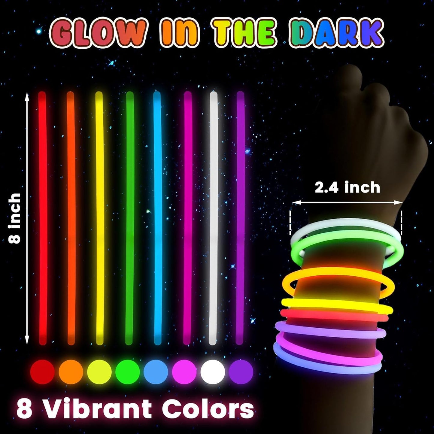 3 otters 100PCS Glow Sticks, 8 Inch Glow in the Dark Party Favors Halloween Party Supplies Light Up Sticks for Kids Adults Birthday Decorations