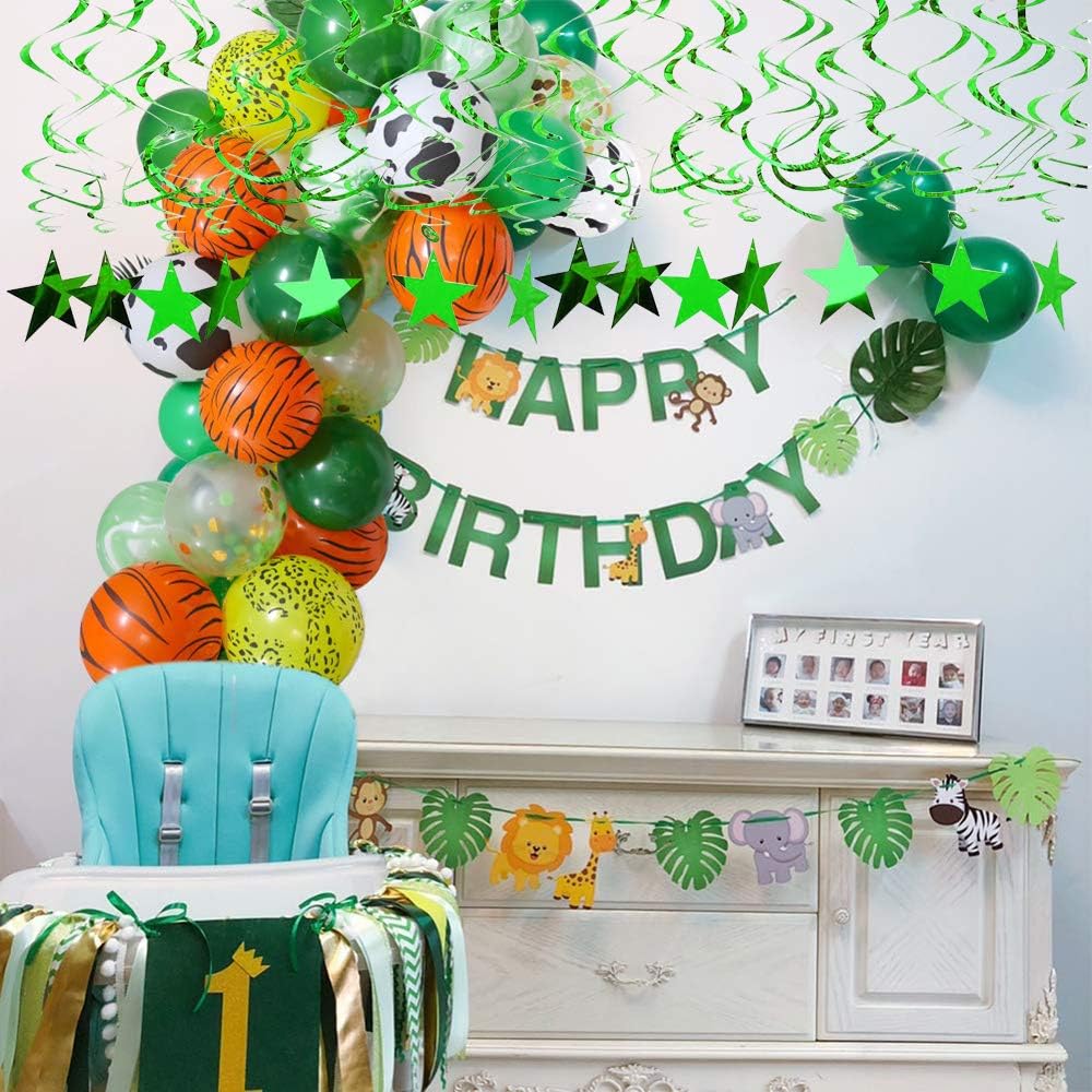 BEISHIDA Green Star Hanging Swirl Decorations,Hanging Gold Party Supplies for Graduation Wedding Baby Shower Decorations,Pack of 15