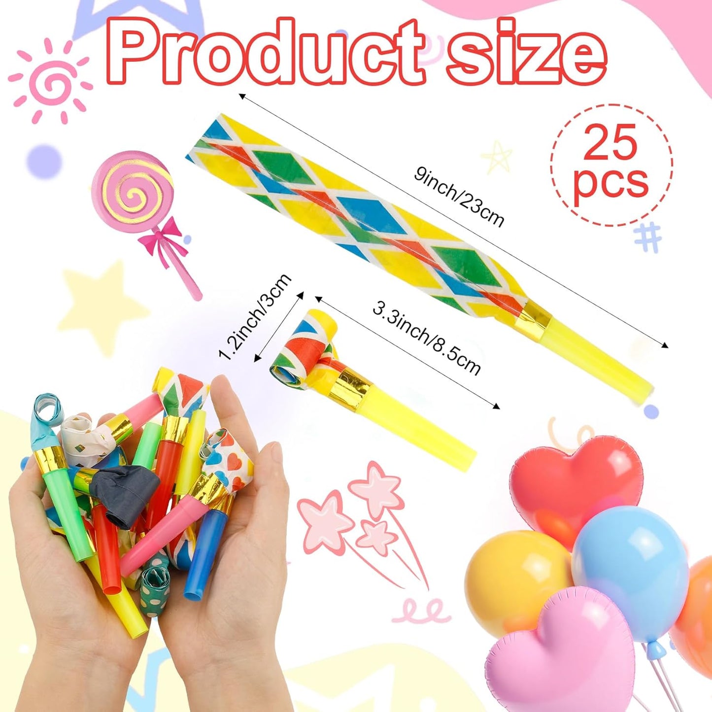 100 PCS Party Blowers, Party Blowers for Kids, Party Blowouts, Party Noise Makers Horns, Colorful Birthday Blowers Noisemakers Blow Horns Party Whistles Favors for Birthday Christmas New Years Events