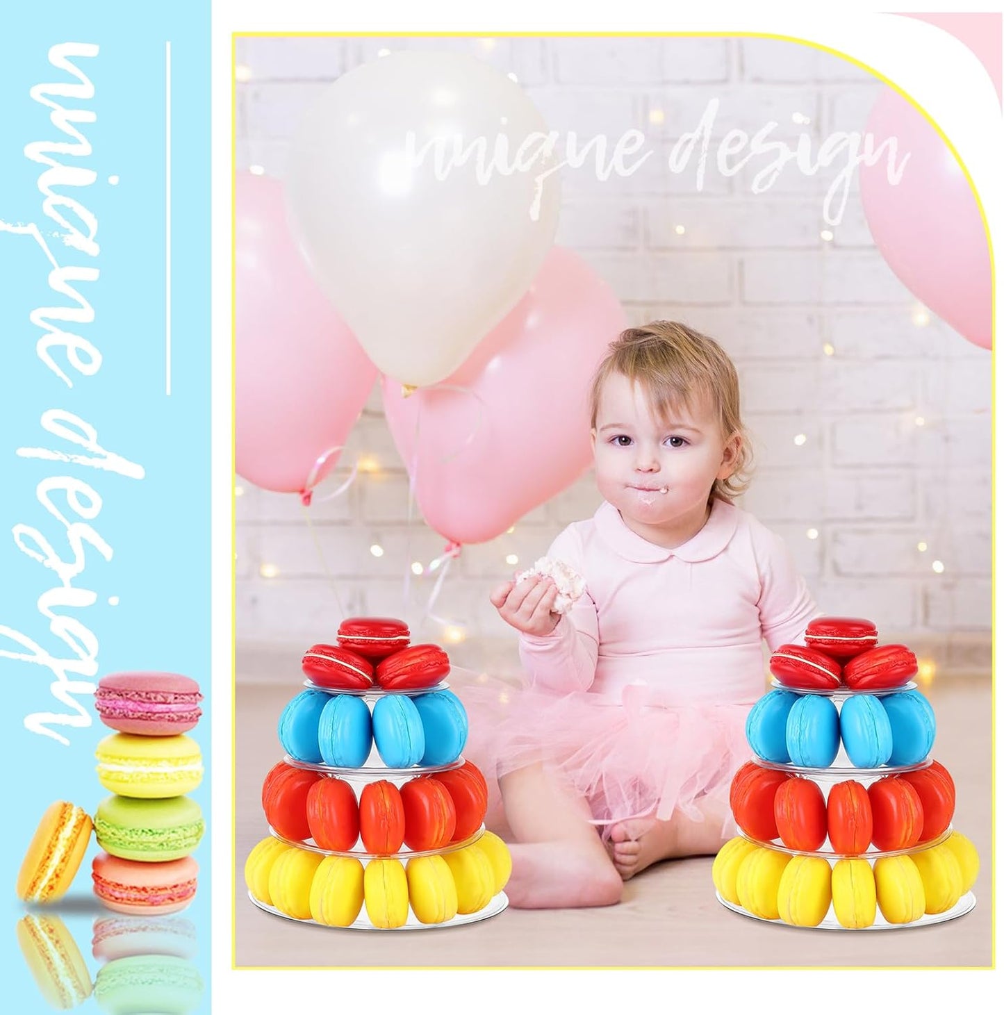 Juexica 2 Pcs Round Macaron Display Tower Stand 4 Tiers Plastic Cake Rack Macaron Wedding Cupcake Display Food Serving Stands Clear Dessert Tower for Wedding Baby Shower Birthday Decoration