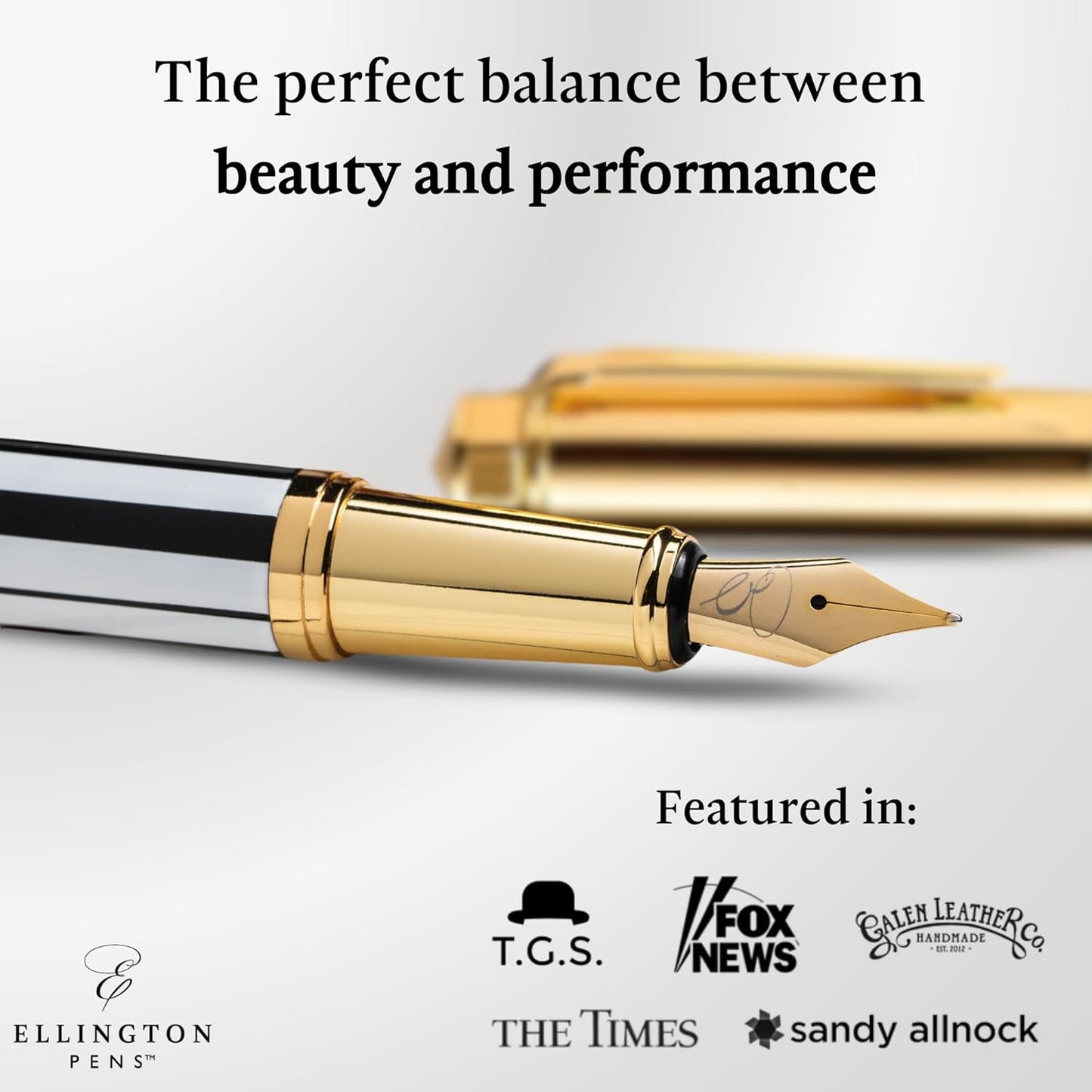Ellington Pens Luxury Fountain Pen Set- Fountain Pens for Writing - Smooth Extra Fine Nib - Includes Refillable Ink Converter, 3 Ink Cartridges [Black & Blue], Gift Box - Elegant Calligraphy