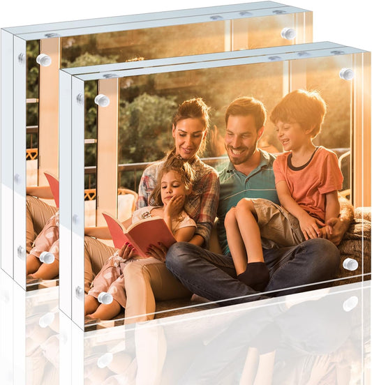 Egofine 3.5x5 Acrylic Frames 2 Pack, 20mm Thicker Frameless Clear Picture Frames, Double Sided Magnetic Picture Frames, Free Standing Desktop Display