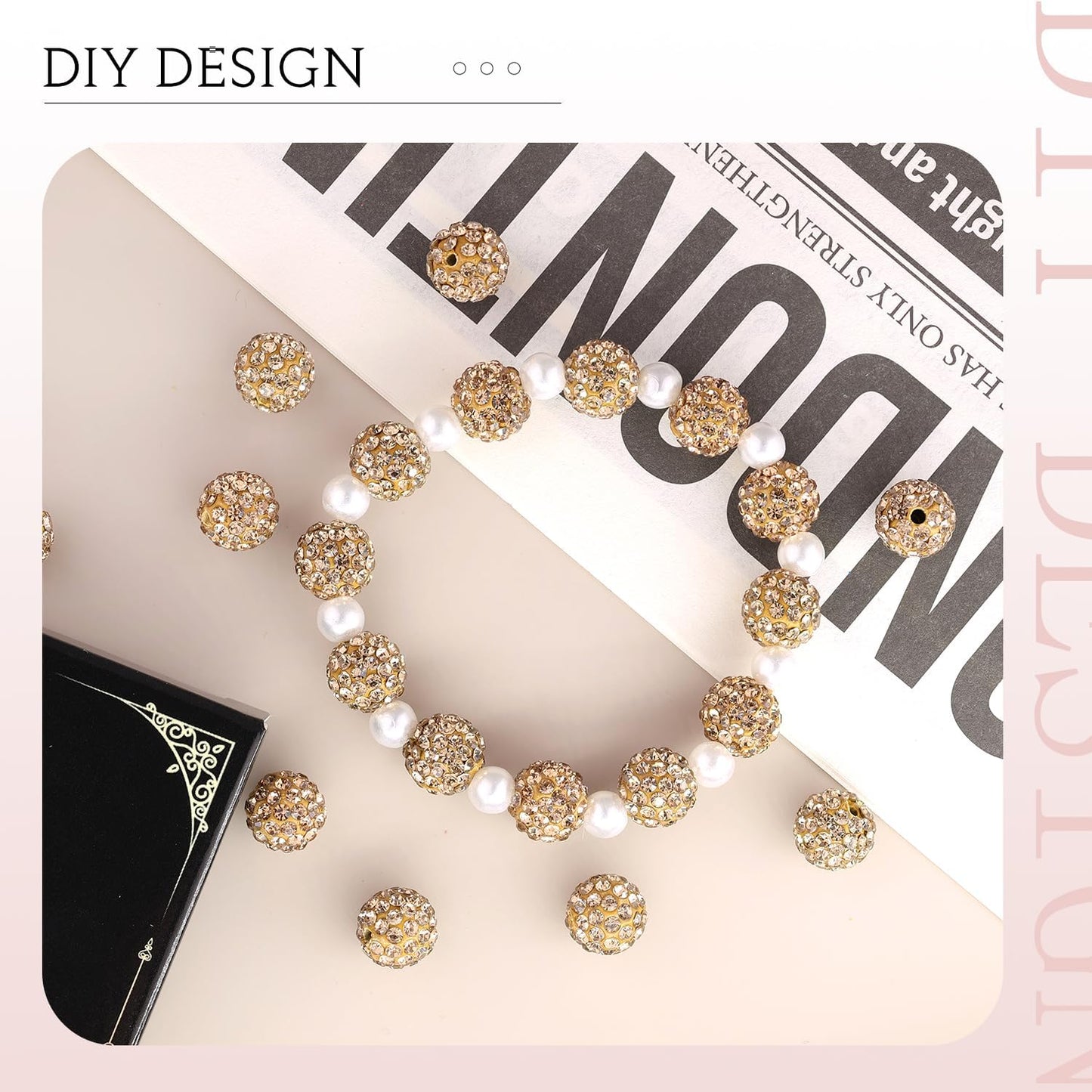 200pcs 10mm Light Brown Rhinestone Beads for Jewelry Making, Shiny Round Shamballa Disco Ball Beads, Sparkle Crystal Clay Christmas for Bracelet Baseball Necklace Earring Crafting and DIY