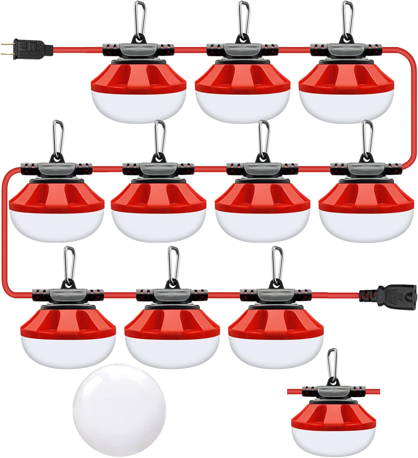 100FT LED Construction String Lights 10 Bulbs,10000LM,Industrial Grade,Weatherproof, Linkable 5000K Super Bright for Job Sites, Mining, Patios & Outdoor Work,Free for Climbing Hook 2Prong