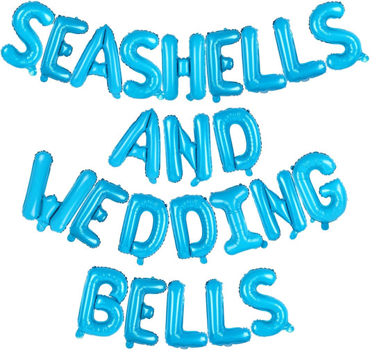 Seashells and Wedding Bells Balloon Banner Bachelorette Party Decorations Blue Alphabet Letter Foil Balloons with Straw for Beach Last Toast on the Coast Bridal Shower Decorations