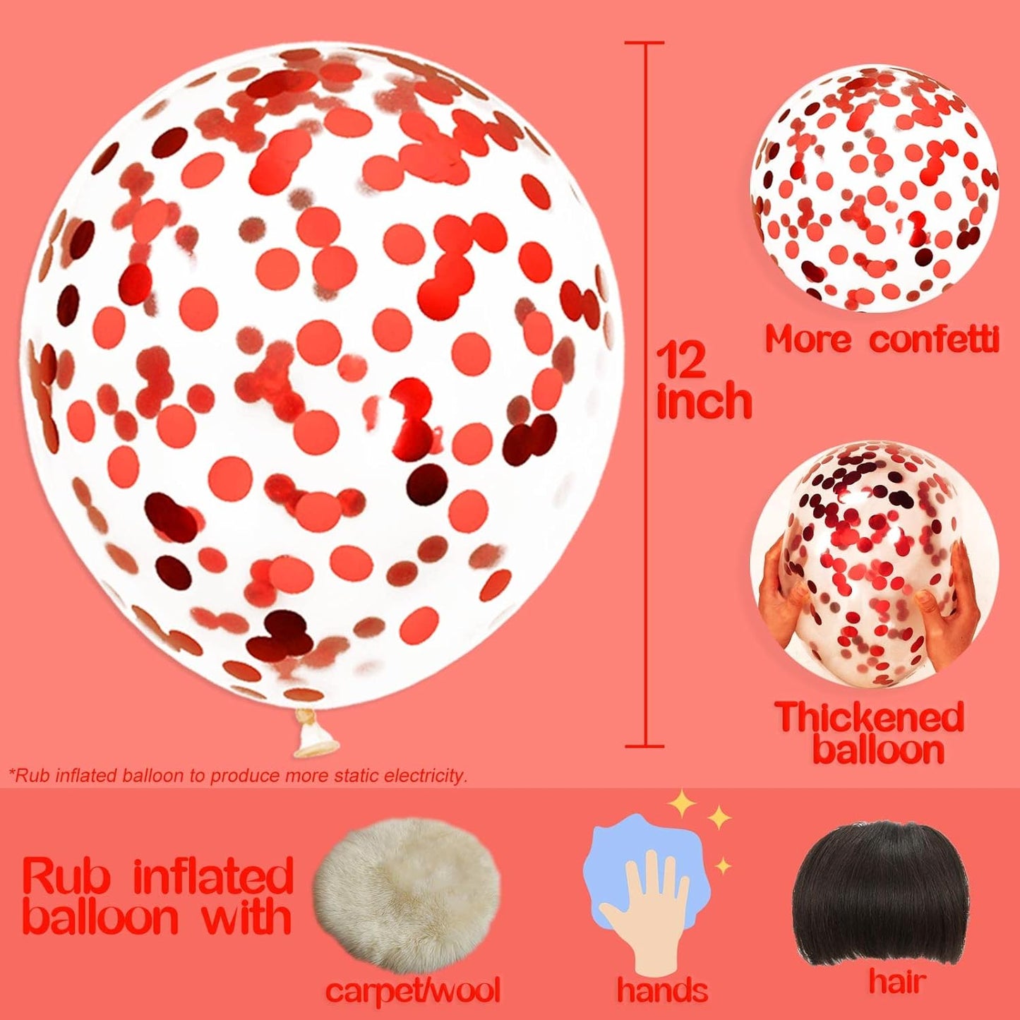 Red Confetti Balloons, 25 Pcs Thickened 12 Inch Clear Latex Balloon with Confetti Inside for Graduation Decorations Engagement Bridal Shower Party Baby Shower Birthday Party Decorations Supplies