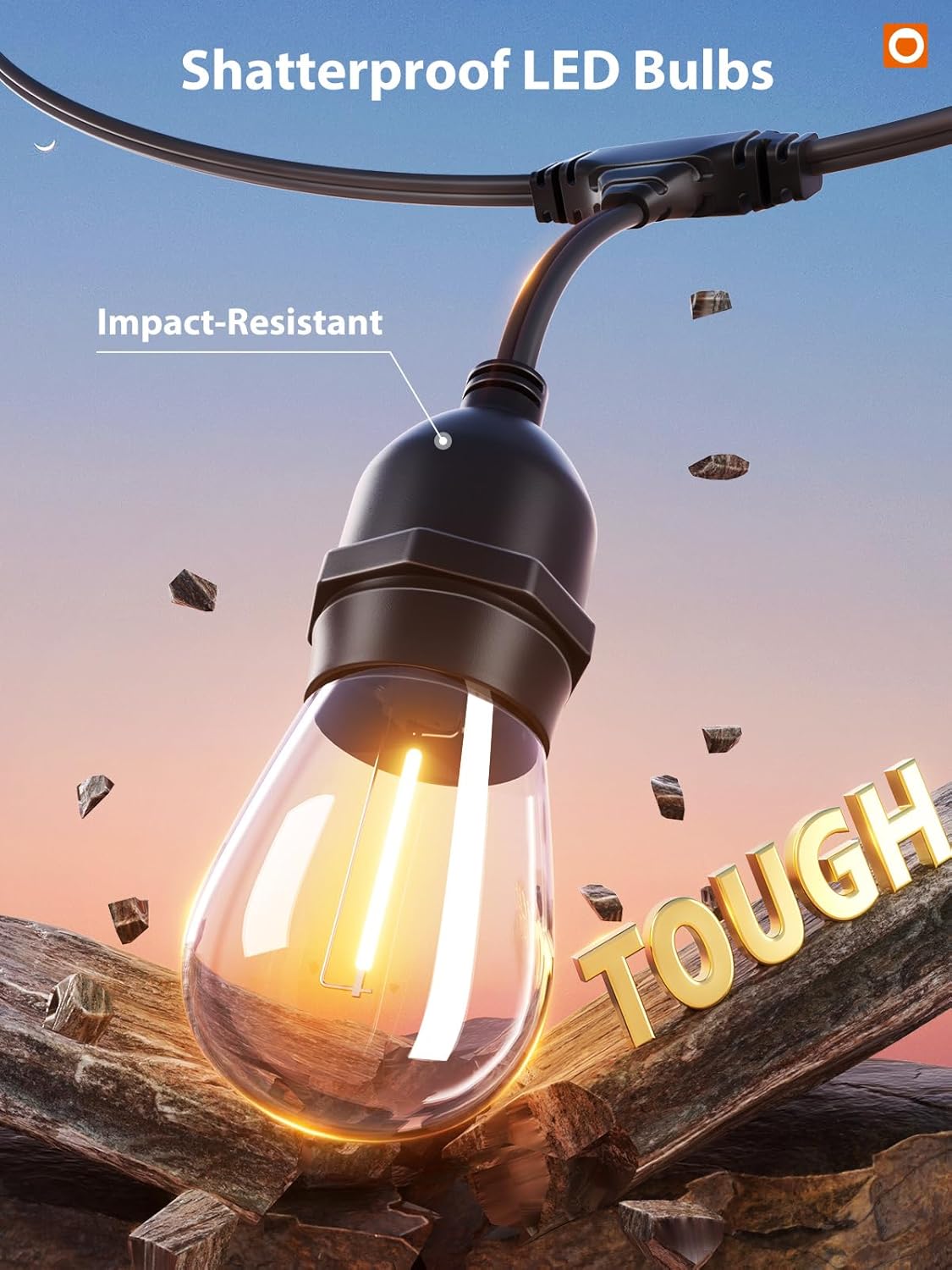 addlon LED Outdoor String Lights 48FT with Edison Vintage Shatterproof Bulbs and Commercial Grade Weatherproof Strand - ETL Listed Decorative Lights for Patio Garden